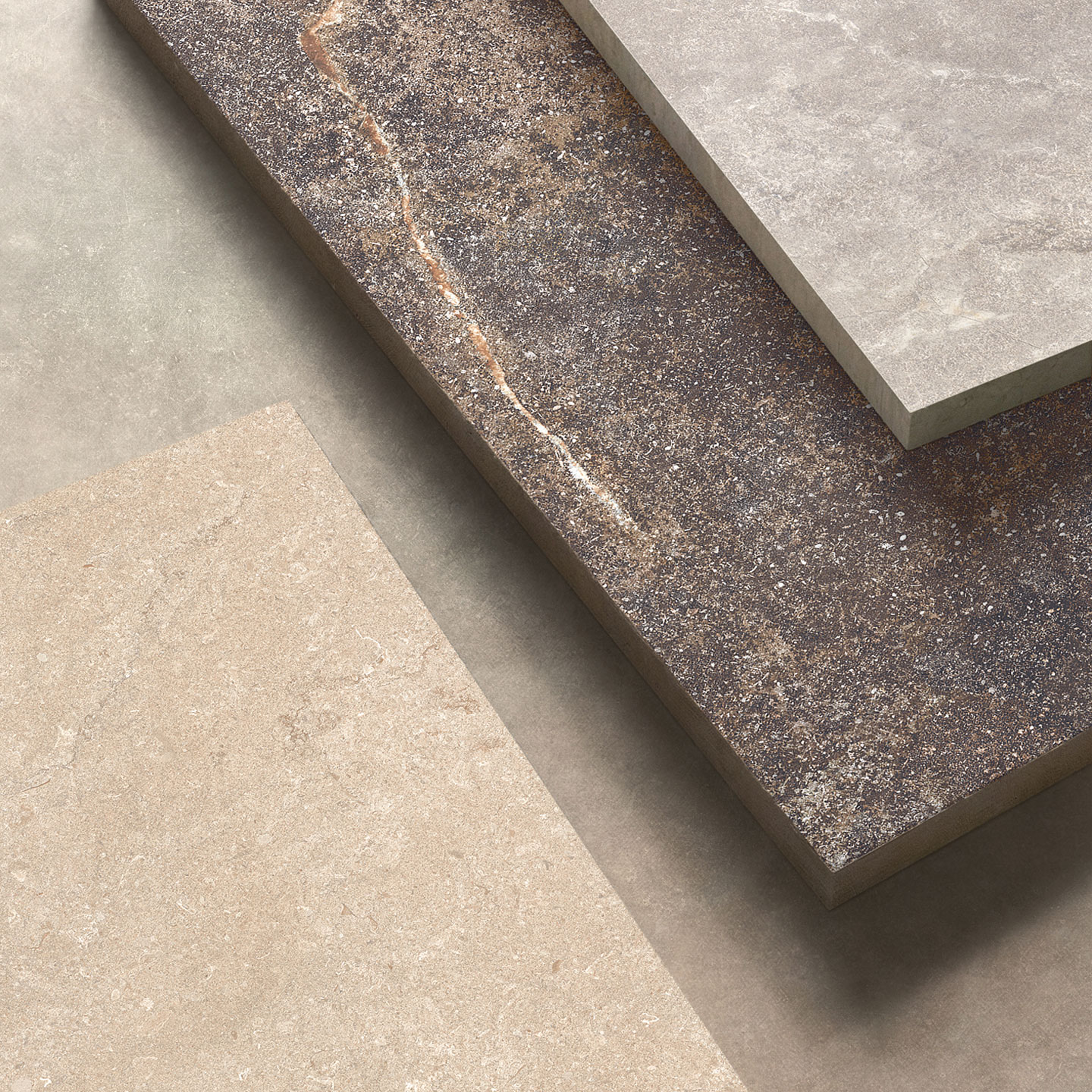 Moodboard realizzato con particolari di piastrelle in gres della collezione G_STONE